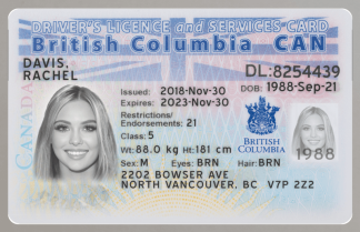 DRIVER LICENSE BC Front