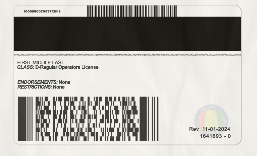 Alabama Driver's License editable template - Image 2